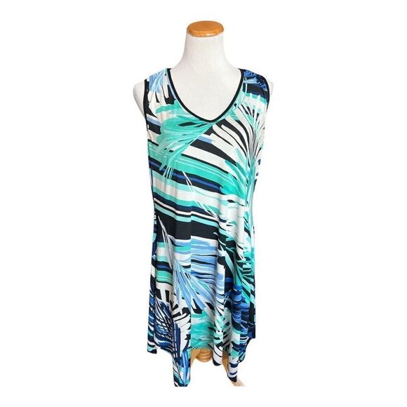 Womens Perseption Per Seption Concepts Cage Back Palm Print Sleeveless Dress - L - Picture 1 of 2